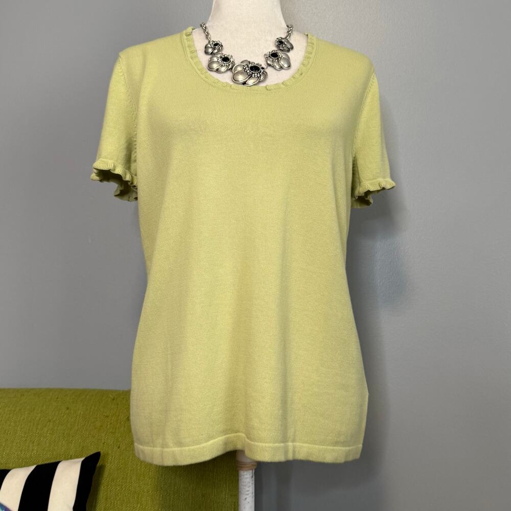 Kasper Green Cotton Lightweight Knit Short Sleeve Sweater NEW